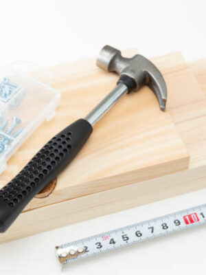 White background wood and tools.